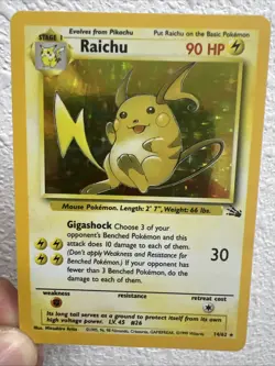 Pokemon Raichu Holo Rare Unlimited Fossil 14/62 - Image 1