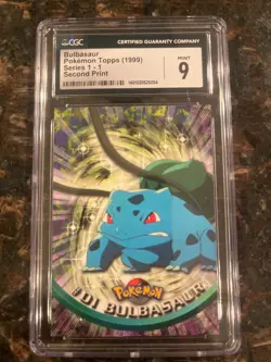 Bulbasaur Pokemon topps (1999) series 1-1 second print PSA9 - Image 1