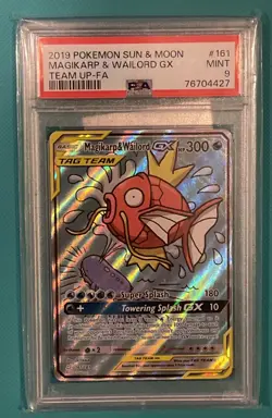 2019 POKEMON SUN & MOON TEAM UP #161 FULL ART/MAGIKARP & WAILORD GX PSA 9 - Image 1