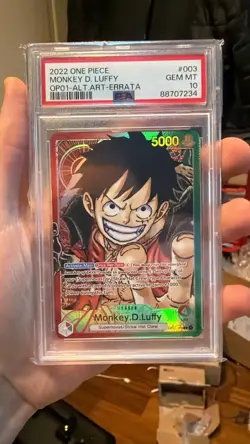 One Piece Monkey D. Luffy #003Romanian Op01-Alt.Art-Errata PSA 10 - Image 1