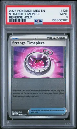 2025 POKEMON MEG EN-MEGA EVOLUTION REVERSE HOLO #128 STRANGE TIMEPIECE PSA 9 - Image 1