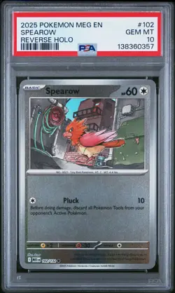 2025 POKEMON MEG EN-MEGA EVOLUTION REVERSE HOLO #102 SPEAROW PSA 10 - Image 1