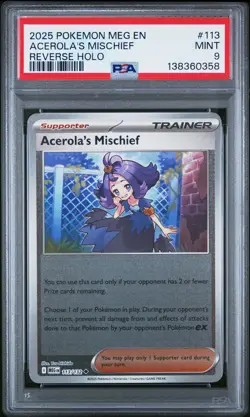 2025 POKEMON MEG EN-MEGA EVOLUTION REVERSE HOLO #113 ACEROLA'S MISCHIEF PSA 9 - Image 1
