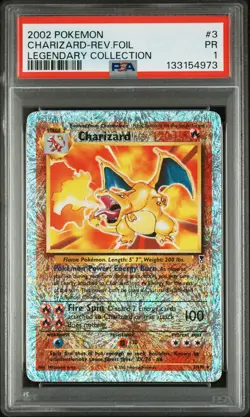 2002 POKEMON LEGENDARY COLLECTION #3 CHARIZARD-REVERSE FOIL PSA 1 - Image 1