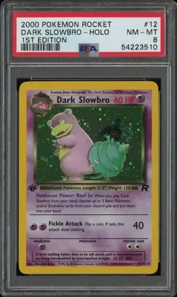 2000 Pokemon Team Rocket 1st Edition: Dark Slowbro Holo #12, PSA 8 NM-MT, Swirl! - Image 1
