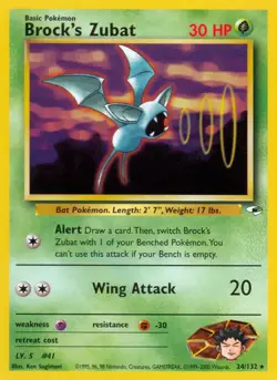 Brock's Zubat - 24/132 - Pokemon Gym Heroes Unlimited Rare Card WOTC LP - Image 1