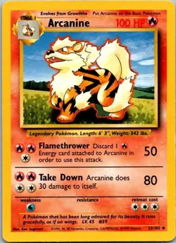 Base Set #023/102 Arcanine Pokemon Moderately Played - Image 1