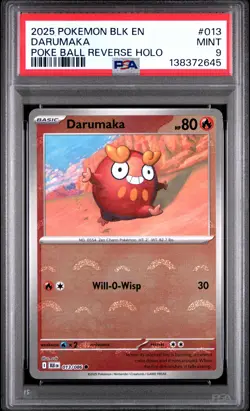 2025 POKEMON BLK EN-BLACK BOLT POKE BALL REVERSE HOLO #013 DARUMAKA PSA 9 - Image 1