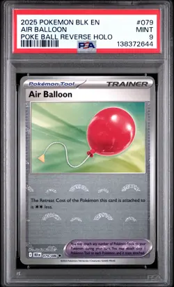 2025 POKEMON BLK EN-BLACK BOLT POKE BALL REVERSE HOLO #079 AIR BALLOON PSA 9 - Image 1