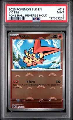 2025 POKEMON BLK EN-BLACK BOLT POKE BALL REVERSE HOLO #012 VICTINI PSA 9 - Image 1