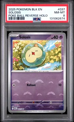 2025 POKEMON BLK EN-BLACK BOLT POKE BALL REVERSE HOLO #037 SOLOSIS PSA 8 - Image 1