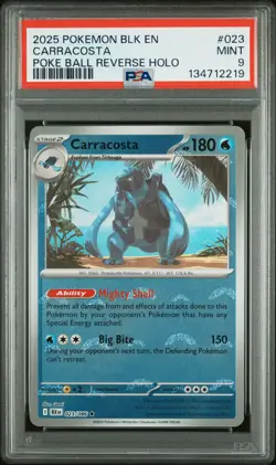 2025 POKEMON BLK EN-BLACK BOLT POKE BALL REVERSE HOLO #023 CARRACOSTA PSA 9 - Image 1