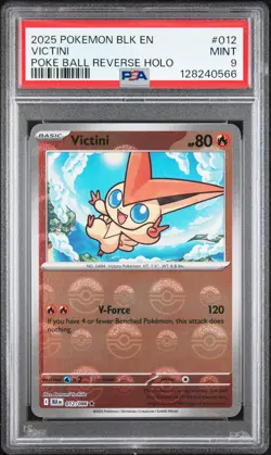 2025 POKEMON BLK EN-BLACK BOLT POKE BALL REVERSE HOLO #012 VICTINI PSA 9 - Image 1