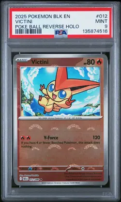 2025 POKEMON BLK EN-BLACK BOLT POKE BALL REVERSE HOLO #012 VICTINI PSA 9 - Image 1