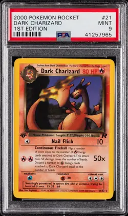 2000 POKEMON ROCKET 1ST ED #21 DARK CHARIZARD PSA 9 - Image 1