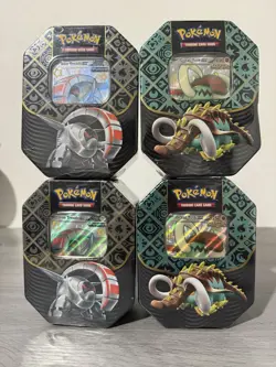 Pokemon TCG Scarlet & Violet Paldean Fates Iron Treads & Great Tusk Ex Tins (x4) - Image 1