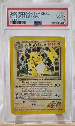 2000 Pokemon Gym Challenge Lt. Surge's Raichu-Holo #11 PSA VG-EX 4 - Image 1