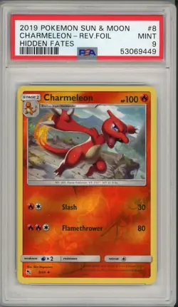 2019 Pokemon Sun & Moon Hidden Fates Charmeleon Reverse Foil Holo #8 PSA 9 - Image 1