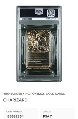 1999 Burger King Pokemon Charizard Gold Card #NNO PSA 7 NM - Image 2