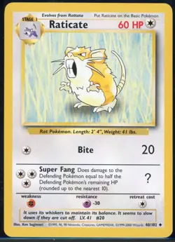 Raticate 40/102 Uncommon Base Set 1999-2000 (4th Edition) Pokemon NM - Image 2