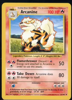 Arcanine 23/102 Uncommon Base Set 1999-2000 (4th Edition) NM - Image 2