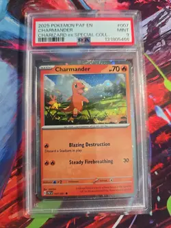 Pokemon TCG Charmander 007/091 Sv: Paldean Fates Reverse Holo Cosmo Holo PSA 9 - Image 1