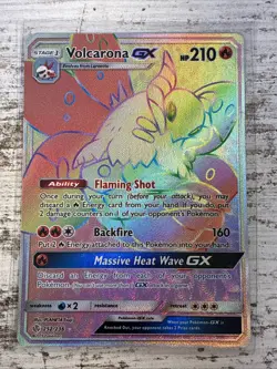 2019 Pokemon TCG Volcarona GX 252/236 Cosmic Eclipse Rainbow Secret Rare NM - Image 1