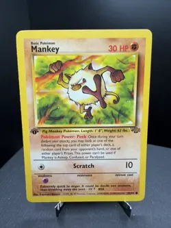 Pokemon TCG WOTC Jungle 1st Edition Mankey 55/64 Common Vintage LP/NM - Image 1