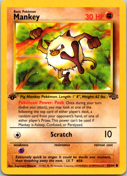 Pokemon TCG Mankey Jungle 55/64 Regular 1st Edition Common LP - NM 1999 WoTC - Image 1