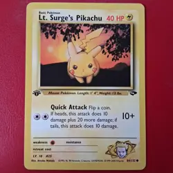 Lt. Surge's Pikachu 84/132 Gym Challenge Regular FIRST Edition Pokemon Card Lp - Image 1
