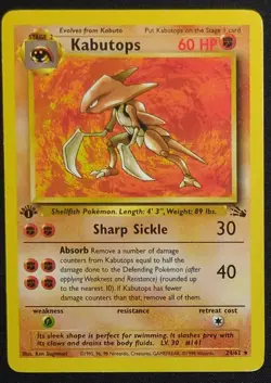 Kabutops 24/62 1st Edition Non Holo Fossil Pokemon Card - Image 1