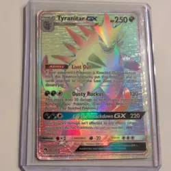 Pokemon Tyranitar GX Card 223/214 Sm-Lost Thunder Secret Rainbow Holo Rare (NM) - Image 1
