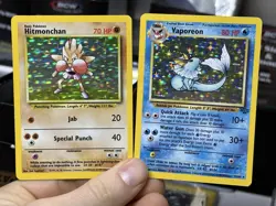 Vaporeon 12/64 Jungle Hitmonchan 7/102 Base Set Vintage Pokemon Card Lot WOTC - Image 1
