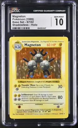 CGC 10 GEM MINT Magneton 1999 Base Set 9/102 Shadowless Holo Pokemon Card - Image 1