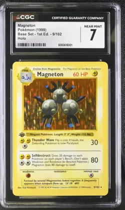 CGC 7 Magneton 1999 Base Set 1st Edition Shadowless 9/102 Holo Pokemon Card - Image 1