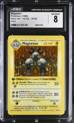 CGC 8 Magneton 1999 Base Set 1st Edition Shadowless 9/102 Holo Pokemon Card - Image 1