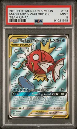 2019 POKEMON SUN & MOON TEAM UP #161 FULL ART/MAGIKARP & WAILORD GX PSA 9 - Image 1