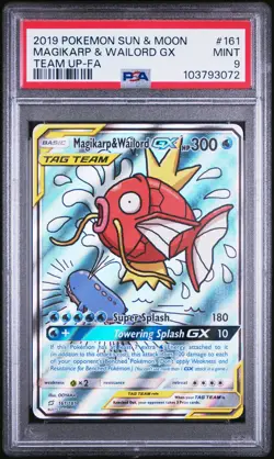 2019 POKEMON SUN & MOON TEAM UP #161 FULL ART/MAGIKARP & WAILORD GX PSA 9 - Image 1