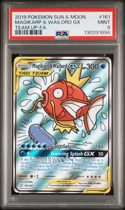 2019 POKEMON SUN & MOON TEAM UP #161 FULL ART/MAGIKARP & WAILORD GX PSA 9 - Image 1