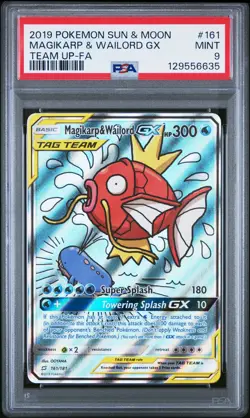 2019 POKEMON SUN & MOON TEAM UP #161 FULL ART/MAGIKARP & WAILORD GX PSA 9 - Image 1