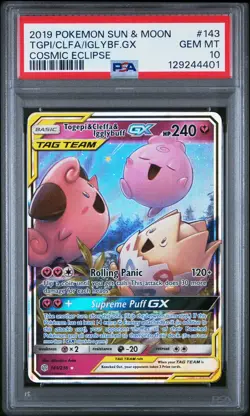 2019 POKEMON SUN & MOON COSMIC ECLIPSE TOGEPI & CLEFFA & IGGLYBUFF GX PSA 10 - Image 1