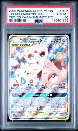2019 POKEMON SUN & MOON COSMIC ECLIPSE TOGEPI & CLEFFA & IGGLYBUFF GX PSA 10 - Image 1
