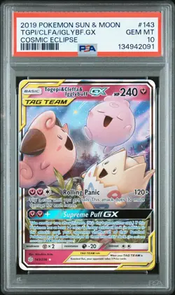 2019 POKEMON SUN & MOON COSMIC ECLIPSE TOGEPI & CLEFFA & IGGLYBUFF GX PSA 10 - Image 1