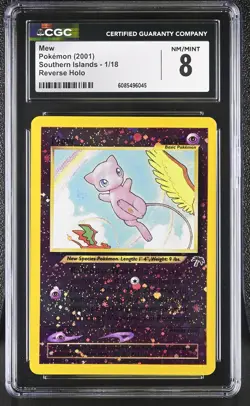 CGC 8 Mew 2001 Southern Islands 1/18 Reverse Holo SWIRL Pokemon Card - Image 1