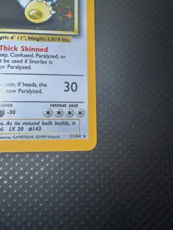 1999 Pokemon SNORLAX Jungle Set NO SYMBOL ERROR Misprint HOLO Rare Card 11/64 MP - Image 4