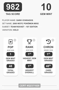 Pokemon 2000 Dark Gyarados #8 Team Rocket 1st Edition Holo HIGHEST RANKED TAG 10 - Image 3
