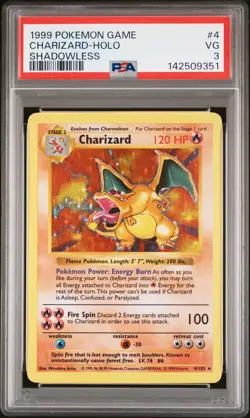 1999 POKEMON GAME SHADOWLESS #4 CHARIZARD-HOLO PSA 3 - Image 1