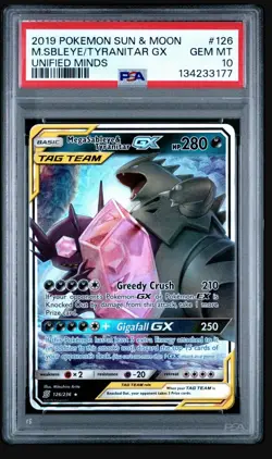 2019 POKEMON SUN & MOON UNIFIED MINDS #126 MEGA SABLEYE & TYRANITAR GX PSA 10 - Image 1
