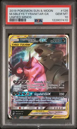 2019 POKEMON SUN & MOON UNIFIED MINDS #126 MEGA SABLEYE & TYRANITAR GX PSA 10 - Image 1