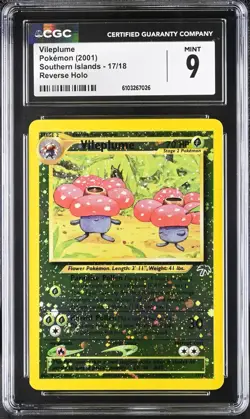 CGC 9 MINT Vileplume 2001 Southern Islands 17/18 Reverse Holo SWIRL Pokemon Card - Image 1